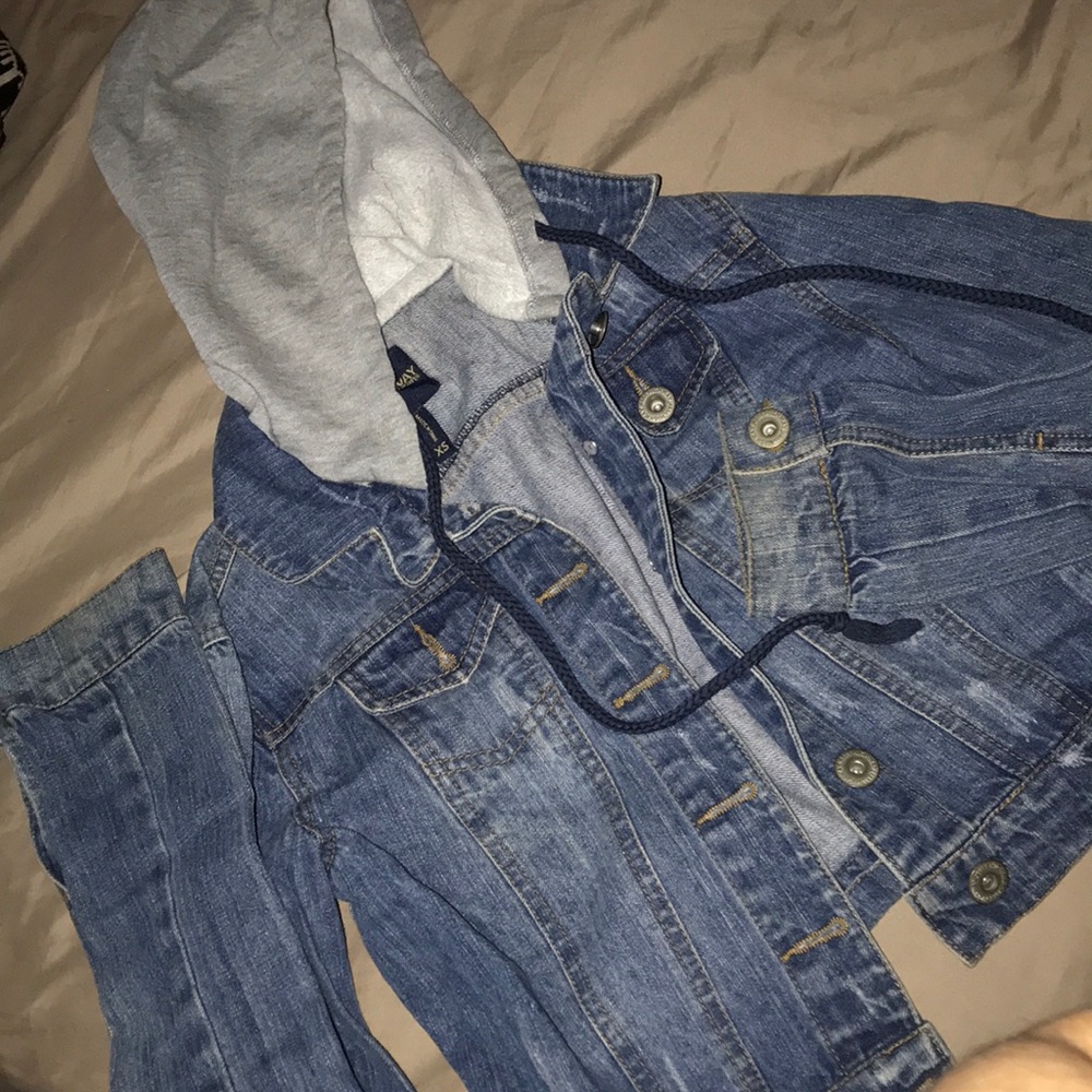 Jean Jacket with grey hoodie